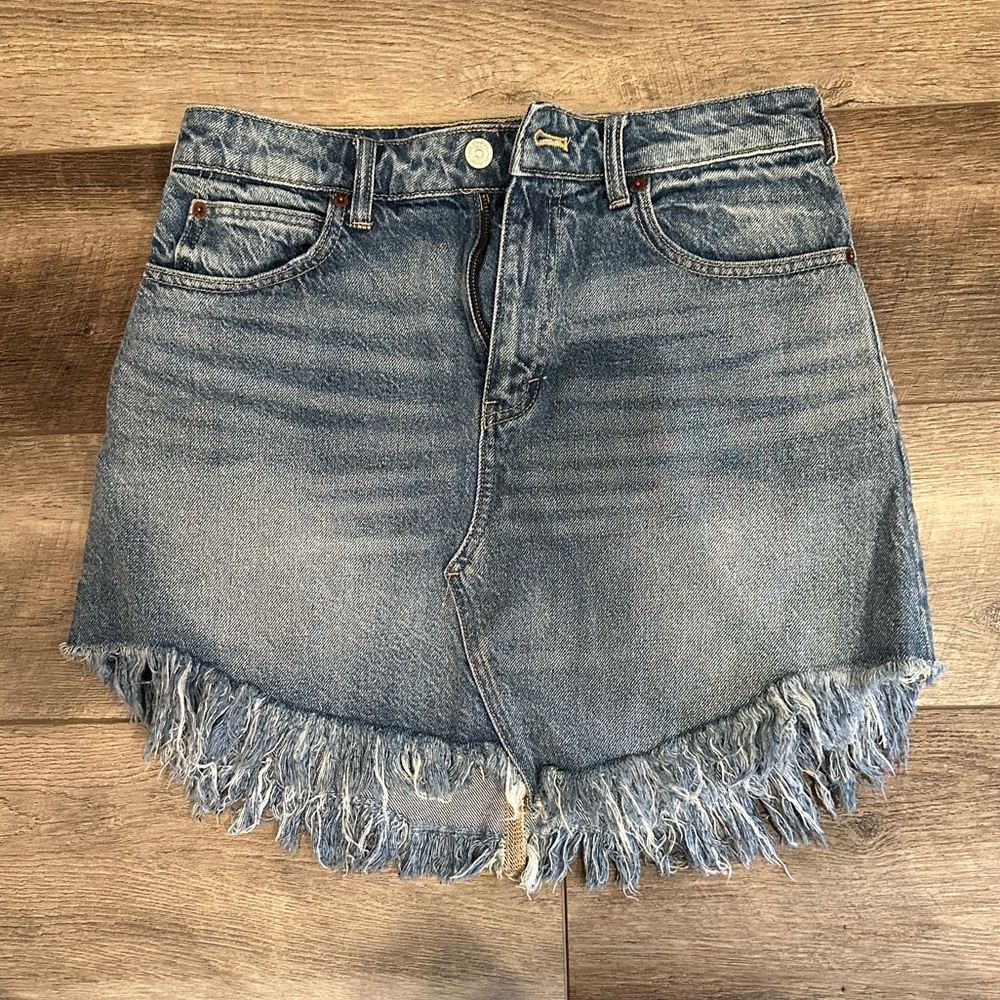 We The Free Frayed Denim Mini Skirt